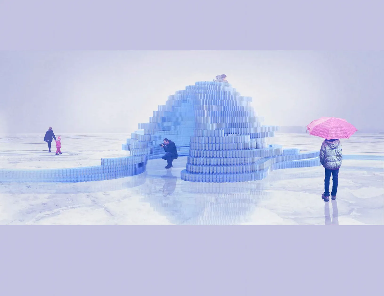 Competition rendering of plastic cup installation on ice lake