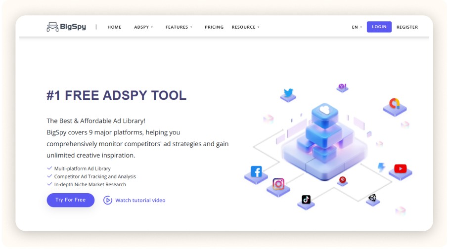 page d’accueil de BigSpy