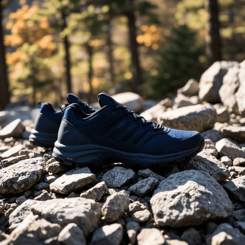 product photography of a pair of athletic shoes designed for outdoor activities