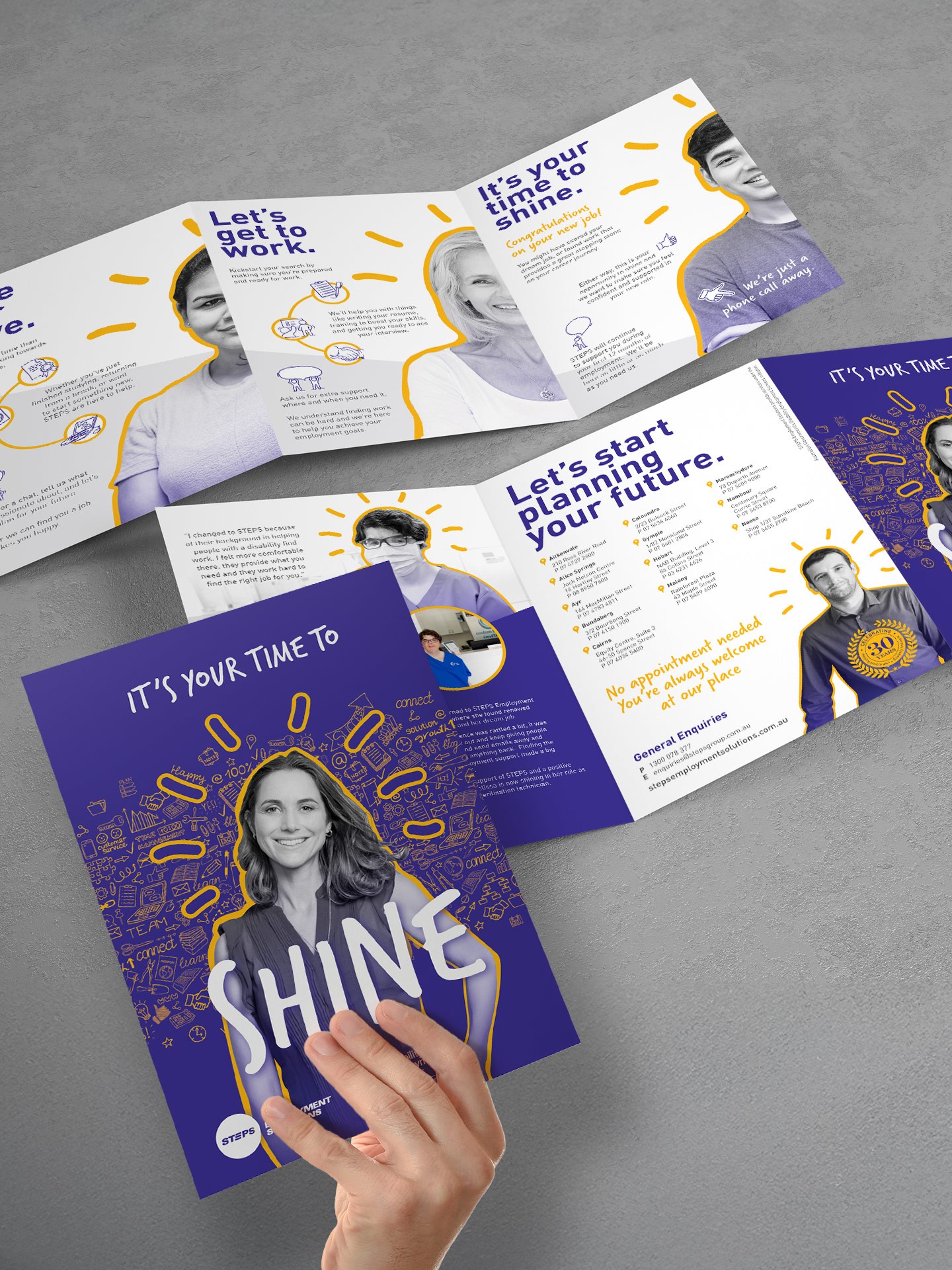 A5 brochure layout for Time to Shine job seeker campaign