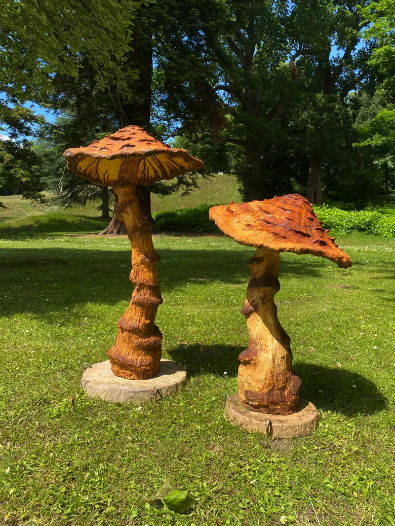 set of 2 Mycelium Minor sculptures in garden by Abby Martin