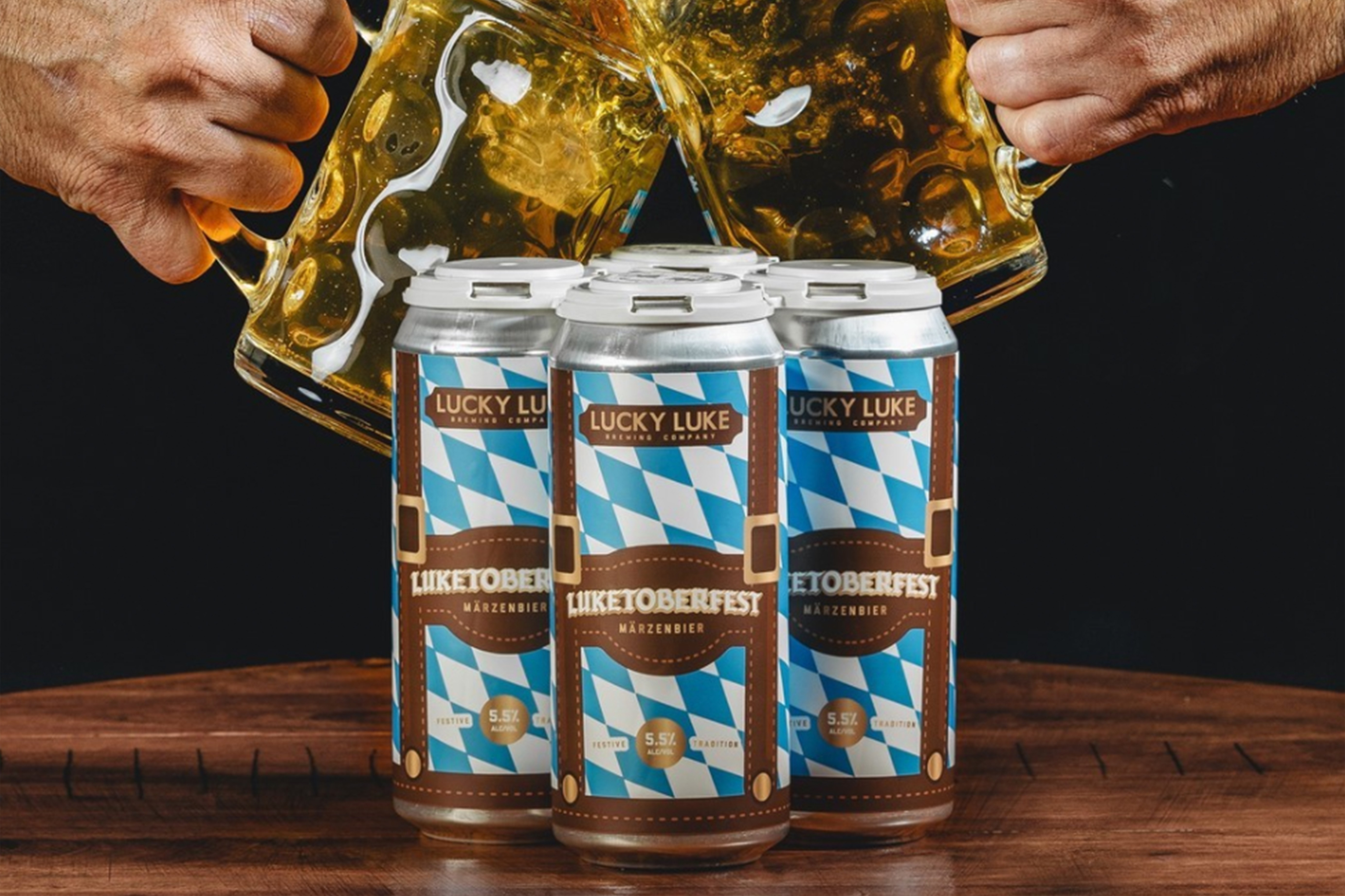 Lucky Luke seasonal beer cans in wooden crate