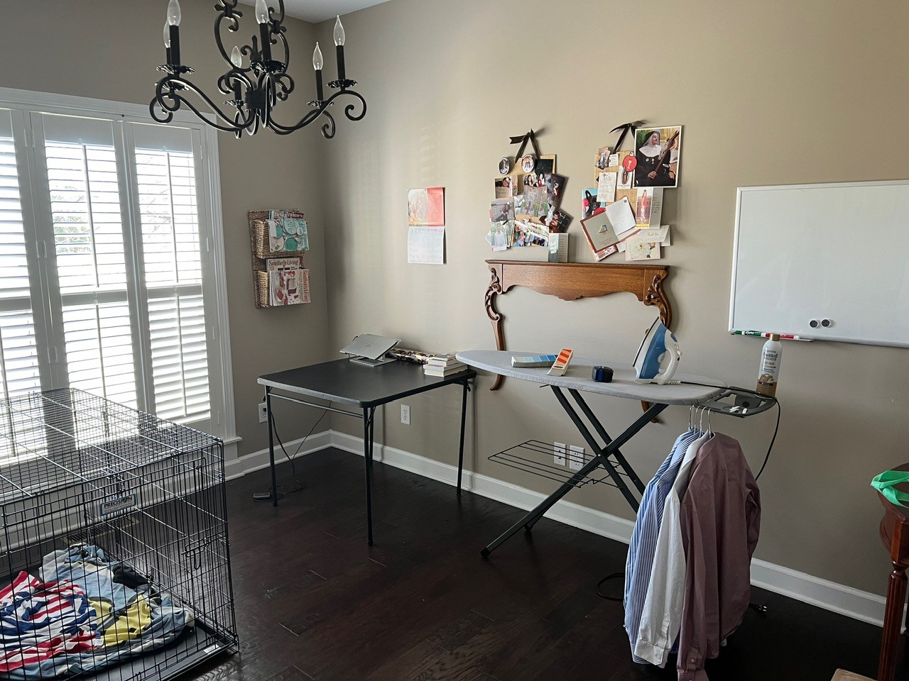room with ironing board