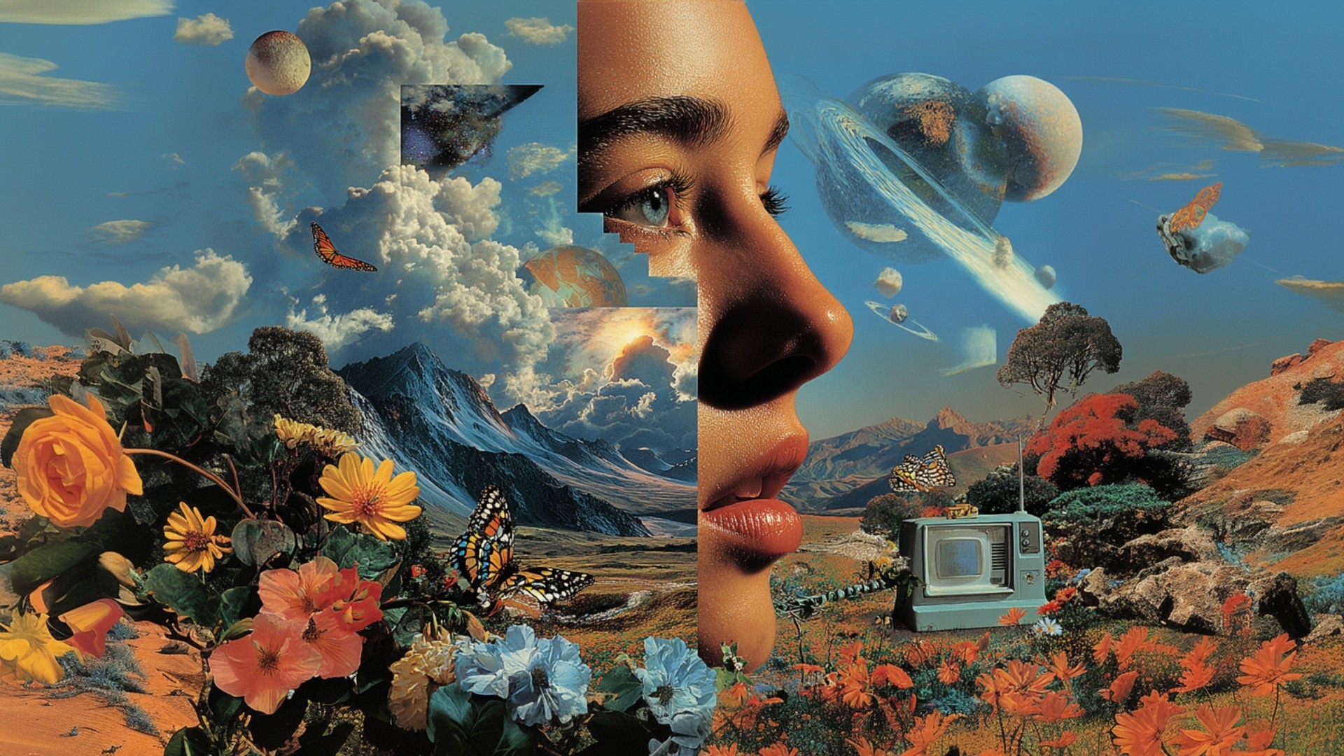 A colorful mosaic tunnel wall is shown.