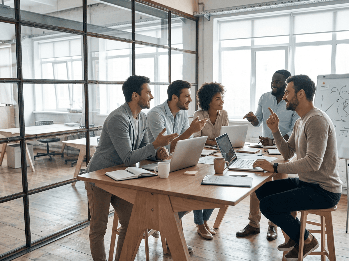 A work team around the desk