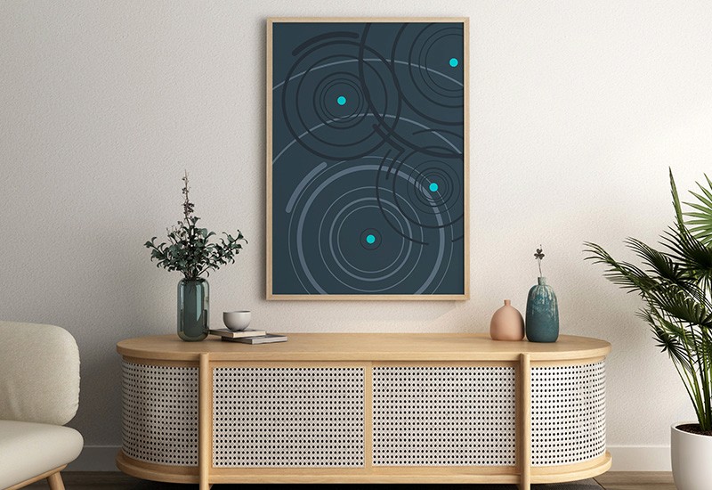 Teal pond minimalist abstract art on a wall