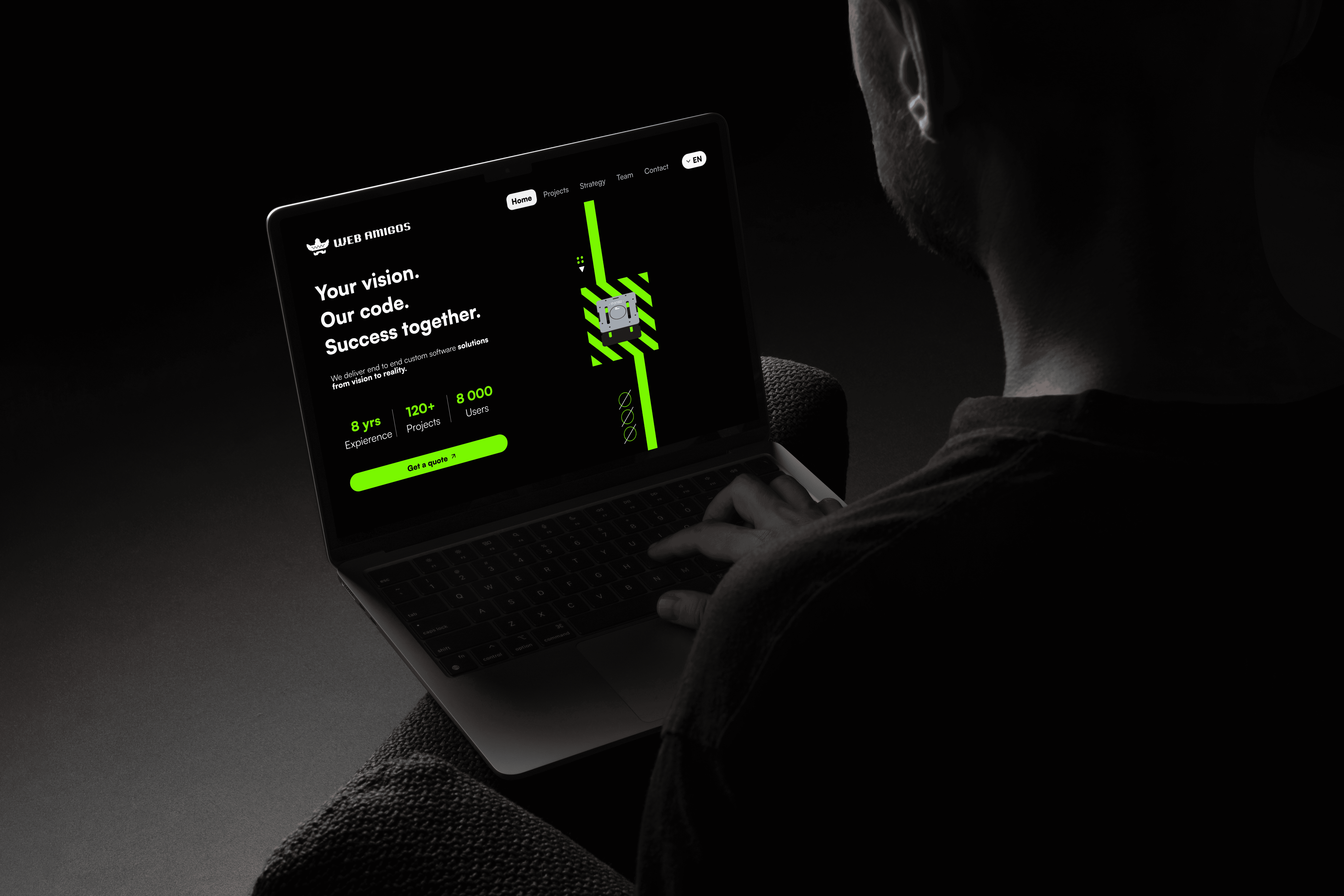 A laptop with a h32 word on it.