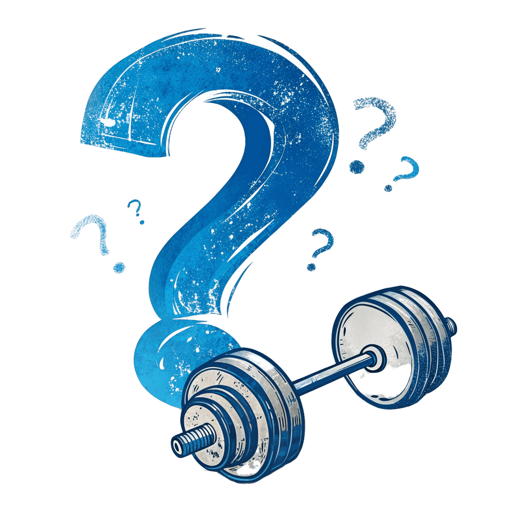 blue question with a dumbbell icon
