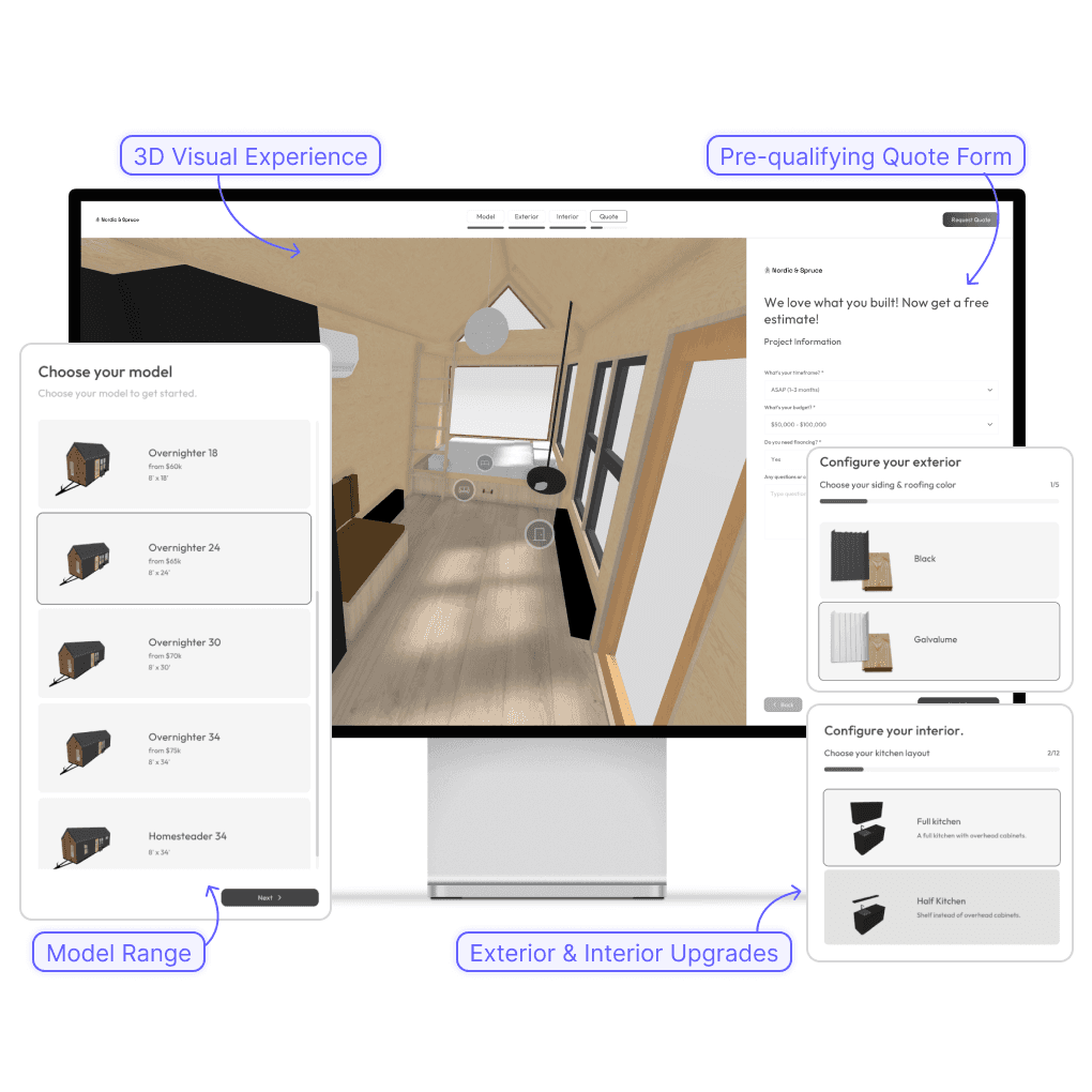 New Way showing a 3D Tiny House Configurator as the solution to a streamlined sales process