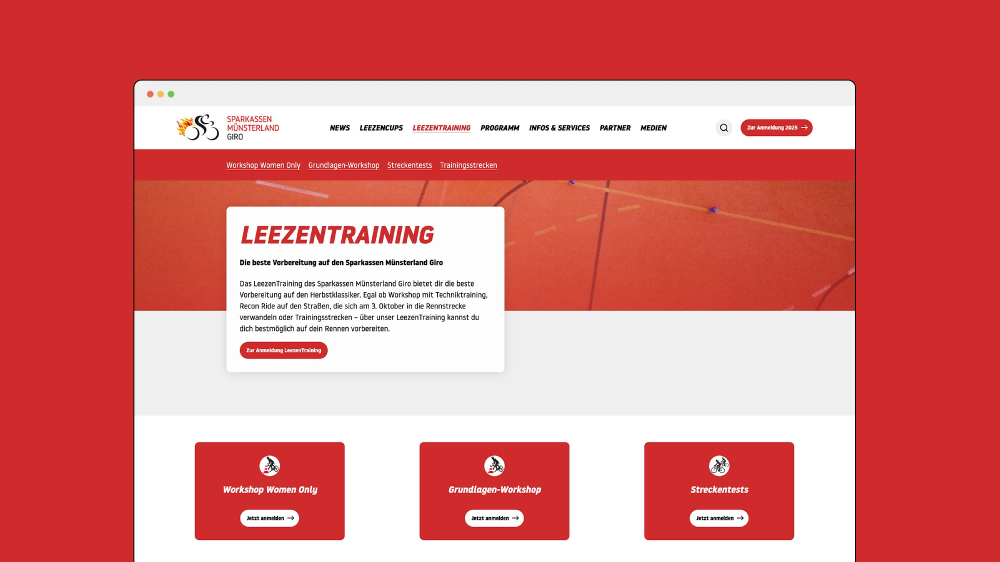 Zu sehen ist ein Ausschnitt der Leezentraining-Seite der Website des Sparkassen Münsterland Giro. Die Darstellung zeigt Inhalte der Website in einem modernen und übersichtlichen Design.