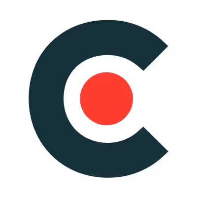 Logo featuring a stylized "C" in dark color with a red dot on the right side. Simple and modern design.