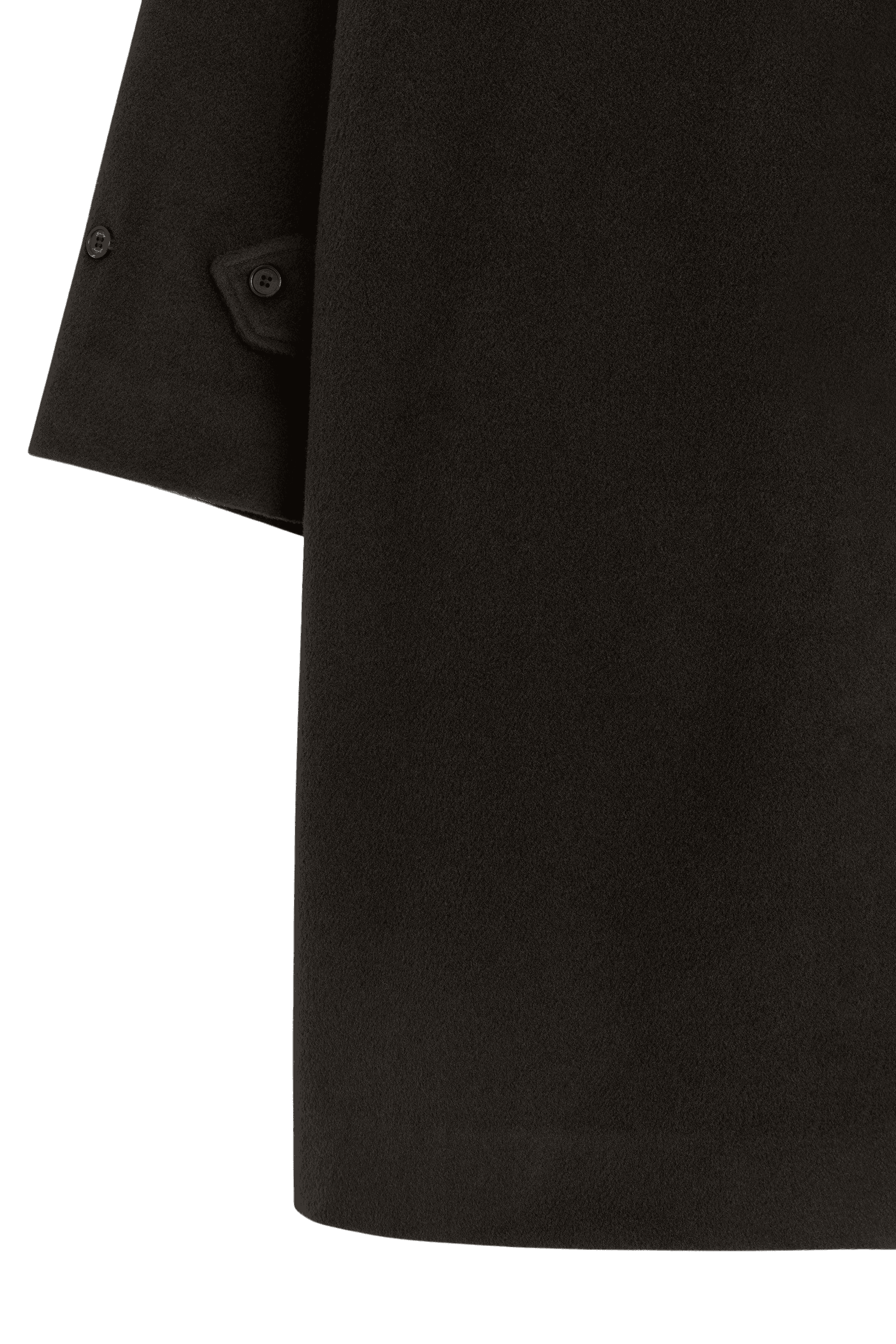 close up bottom shot of a deep brown coat