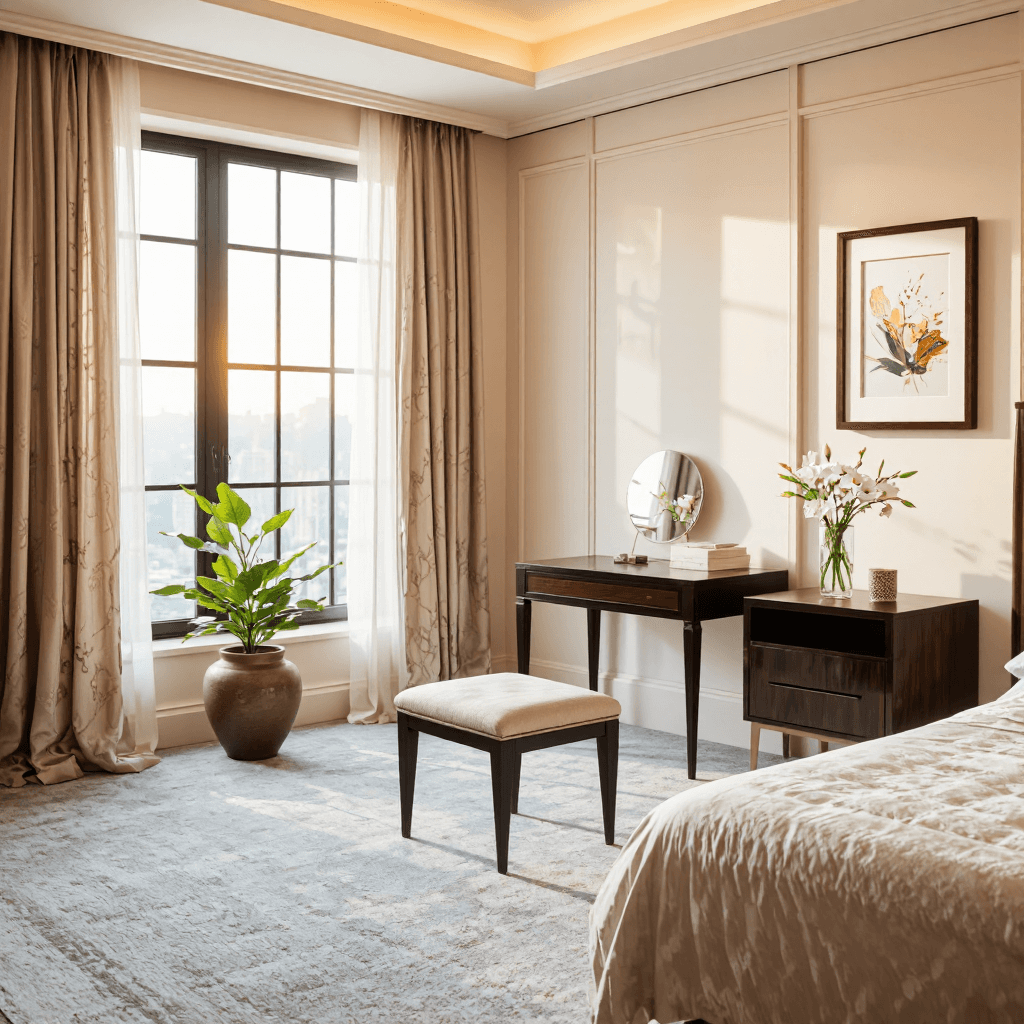 product photography of Elegant dressing table with accompanying stool