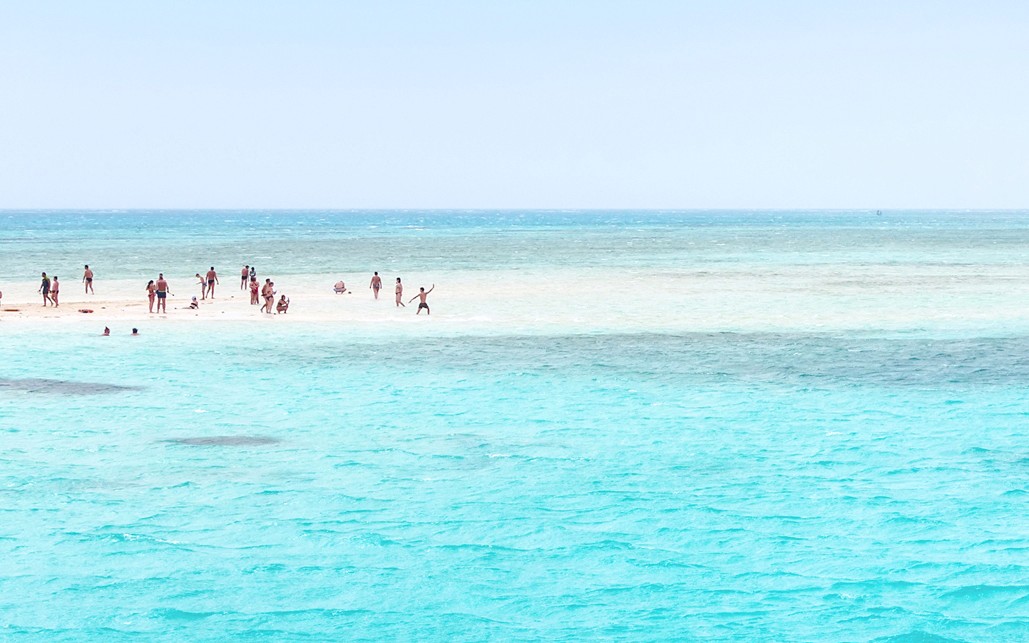 Visitors enjoying White Island beach at Ras Mohamed National Park, Sharm El-Sheikh.