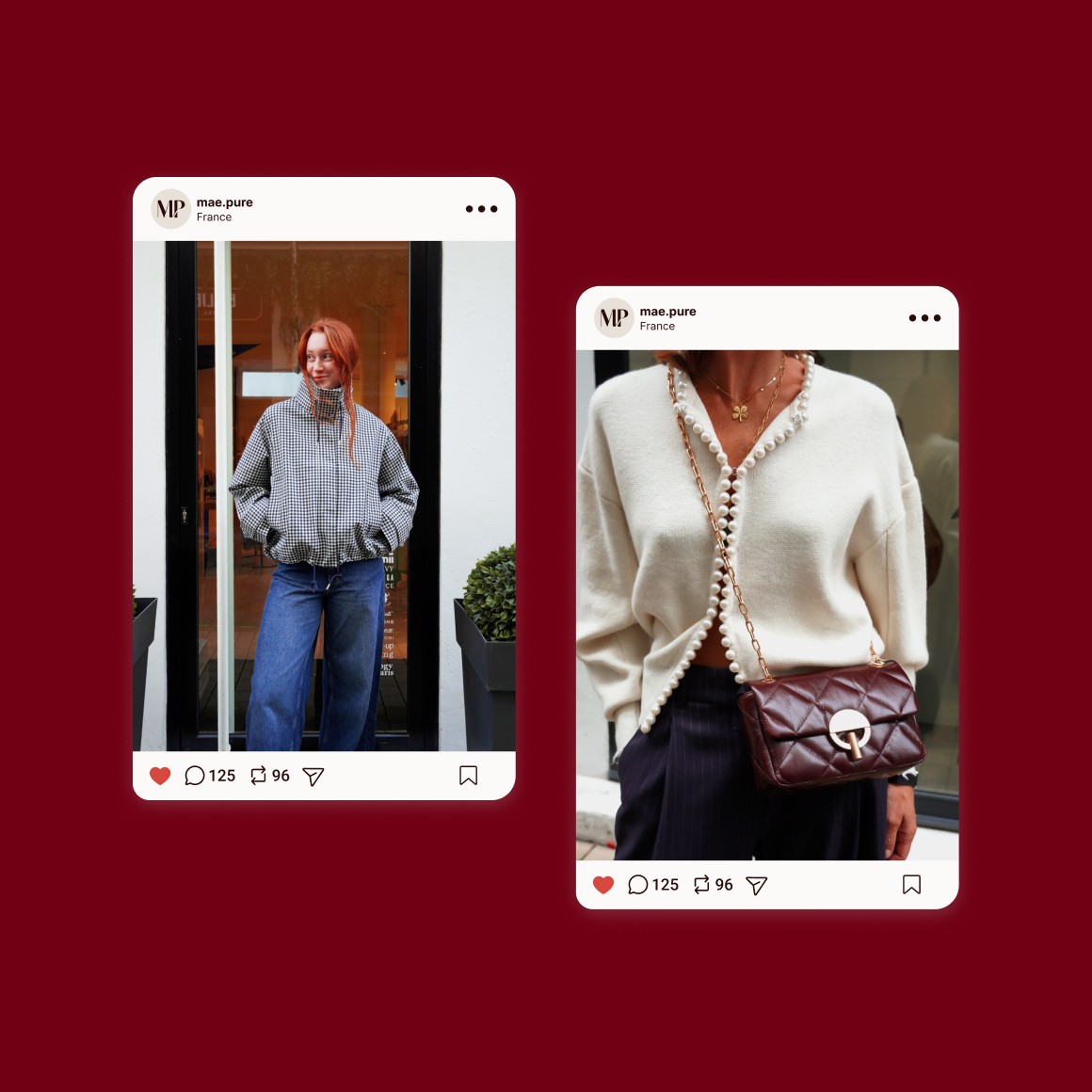 Exemples de publications instagram pour la boutique Blanche à Nantes. Les photos ont été réalisées lors d'un shooting.