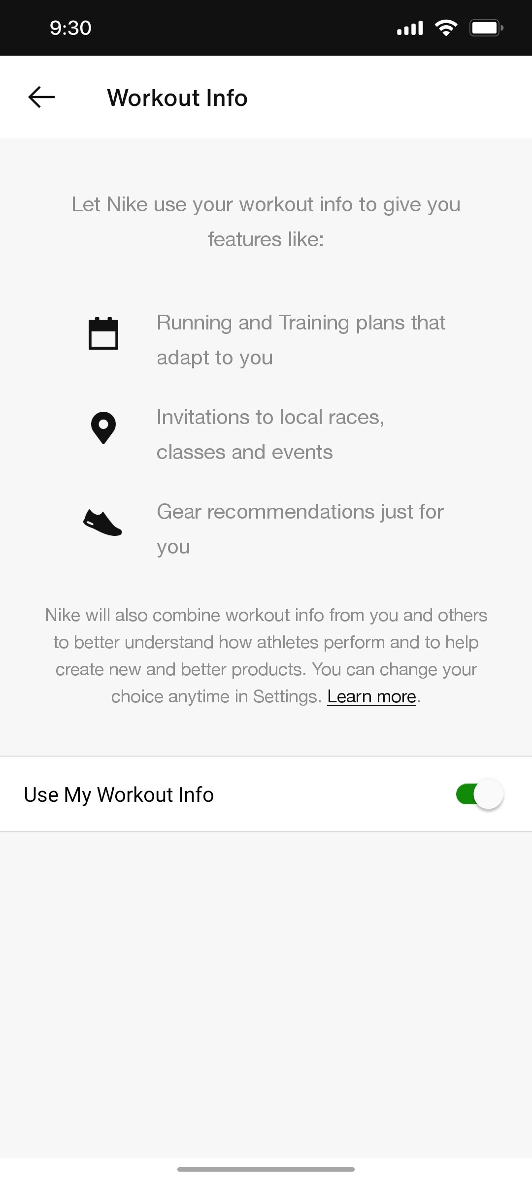 Nike App Workout Info Screen