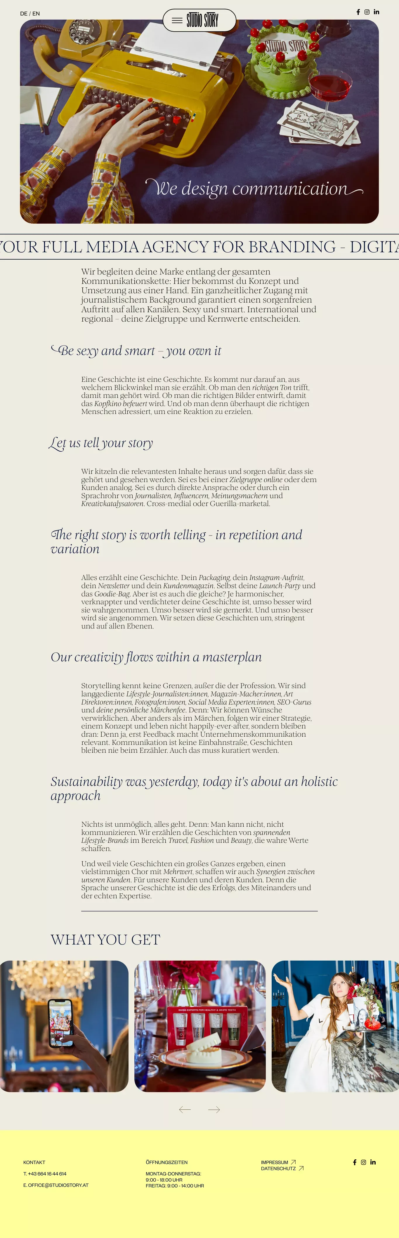 Homepage - Studio Story portfolio page screenshot showcasing Marketing and PR design