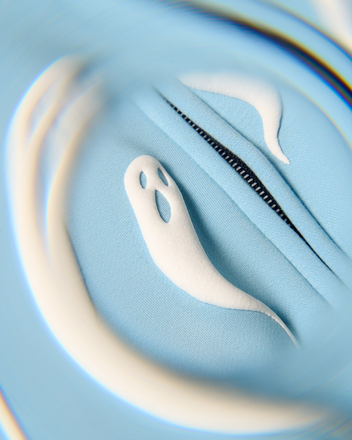 Tuko Clothing blue Dandadan inspired tracksuit detail shot photographer by Matthew Brown (London product photographer).