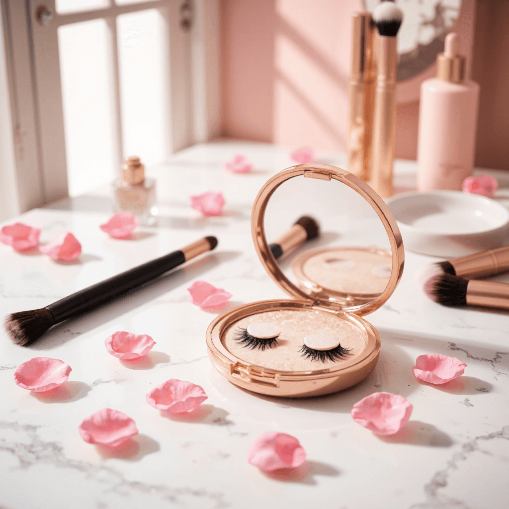 product photography of a compact case of false eyelashes