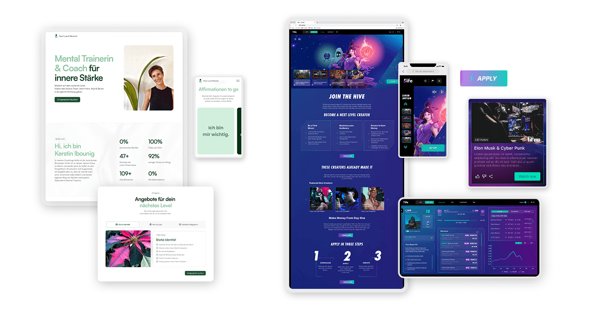2 Mockups UX-optimierter Websiten für Gründerin