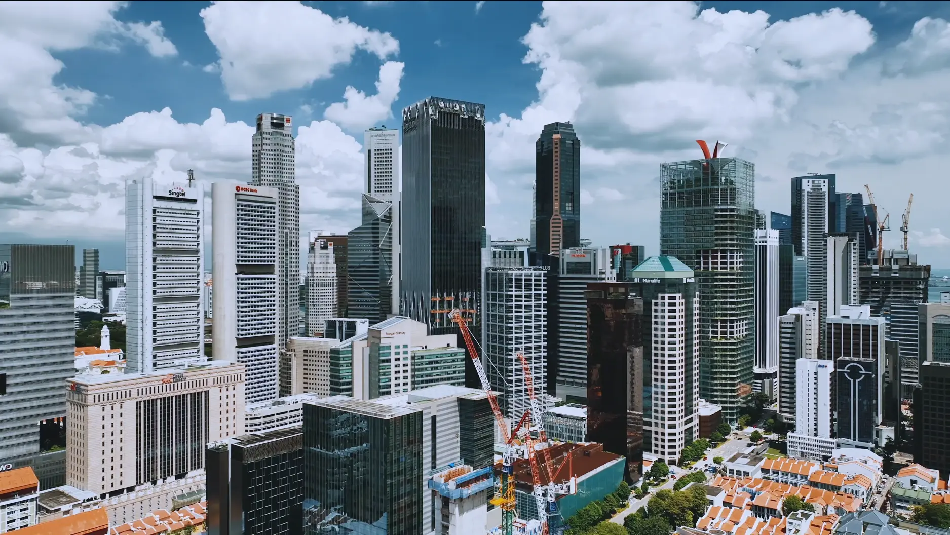 Wide aerial view of Singapore cityscape