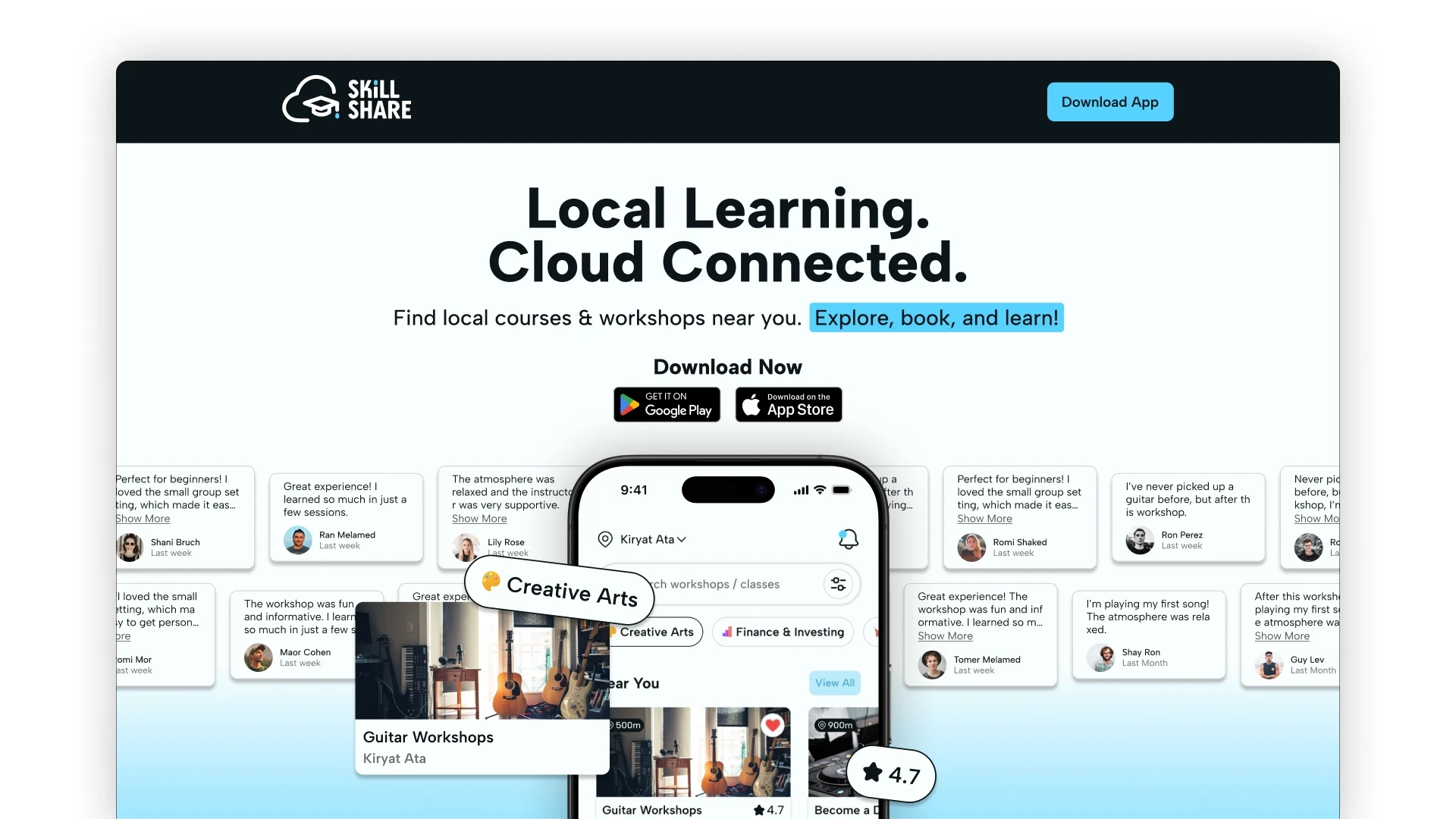 Two overlapping promotional designs on a beige background. The top design shows an 'End of Year Sale' poster featuring a Black woman in white striped clothing against blue and green geometric shapes. The bottom design is titled 'Reimagining sleep' in blue with similar artistic styling and geometric elements.