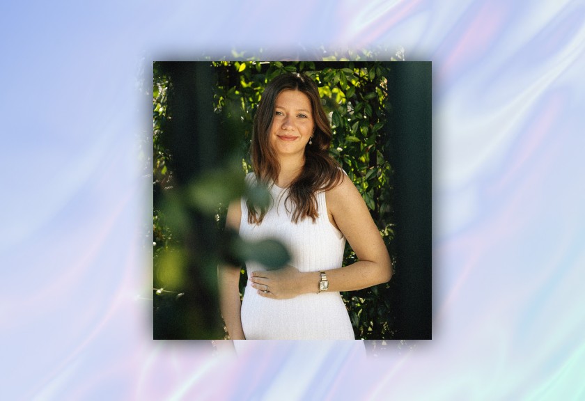 Casual and modern baby shower digital invitation with a photo-based design featuring a glowing portrait of the parent-to-be.