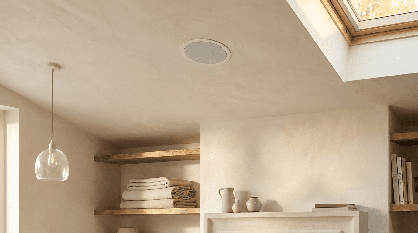 Discreet in-ceiling speaker set flush into the ceiling
