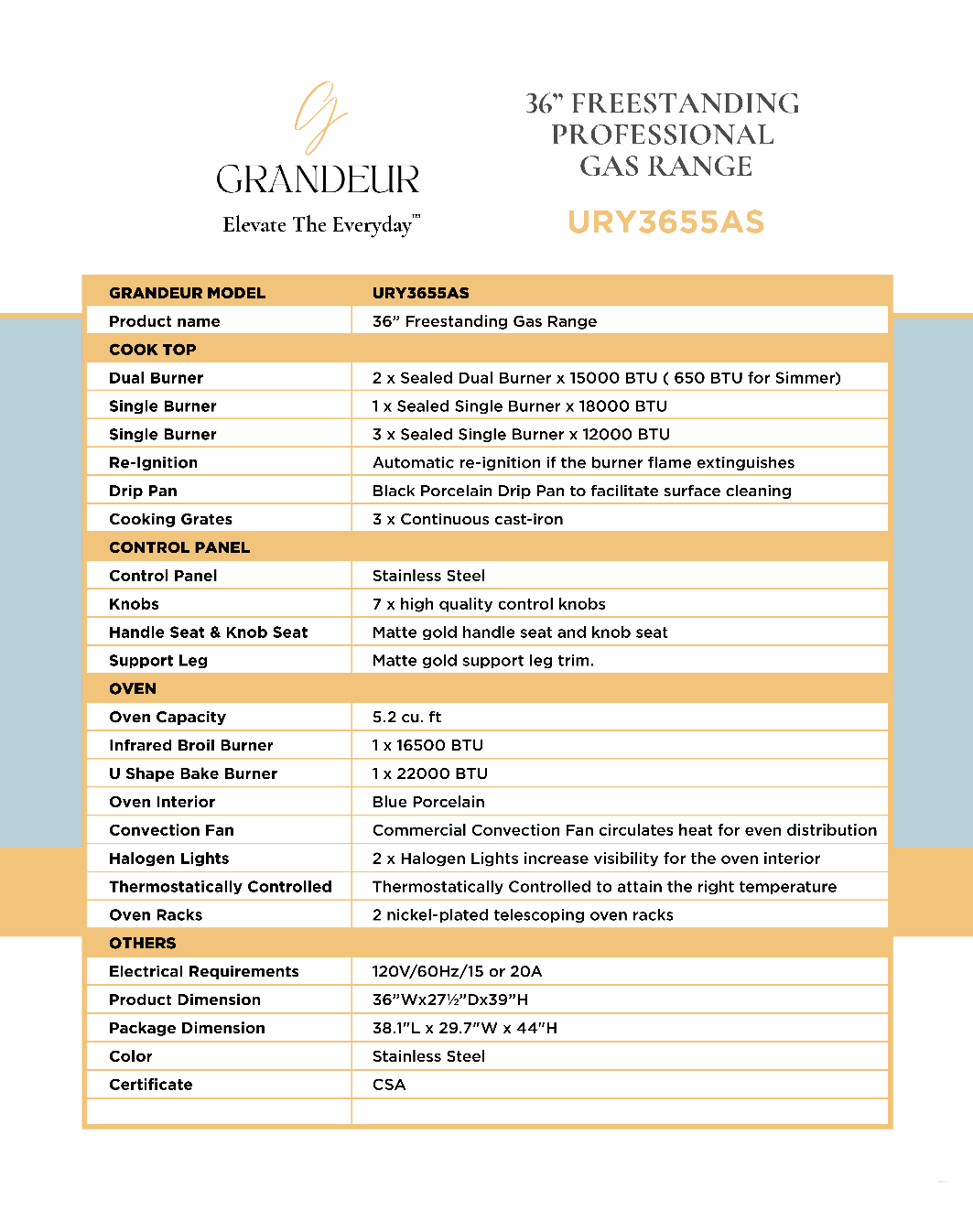 36" RANGE URY3655AS