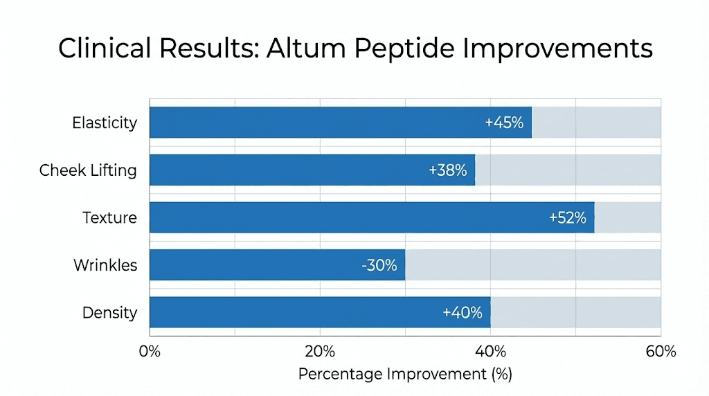 Idenel Altum peptide clinical results chart showing skin improvement percentages