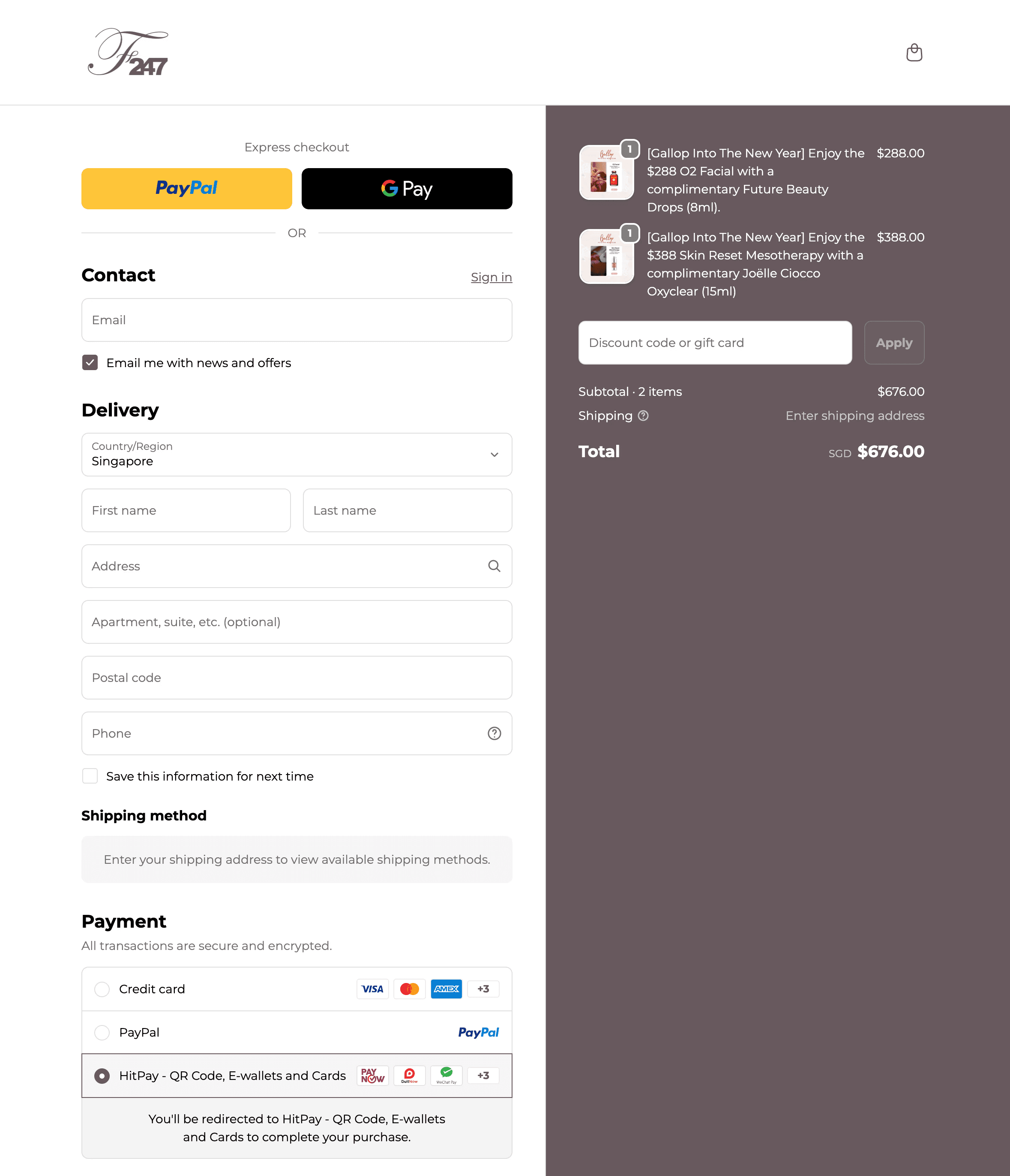 Checkout page with custom payment gateways and google pay.