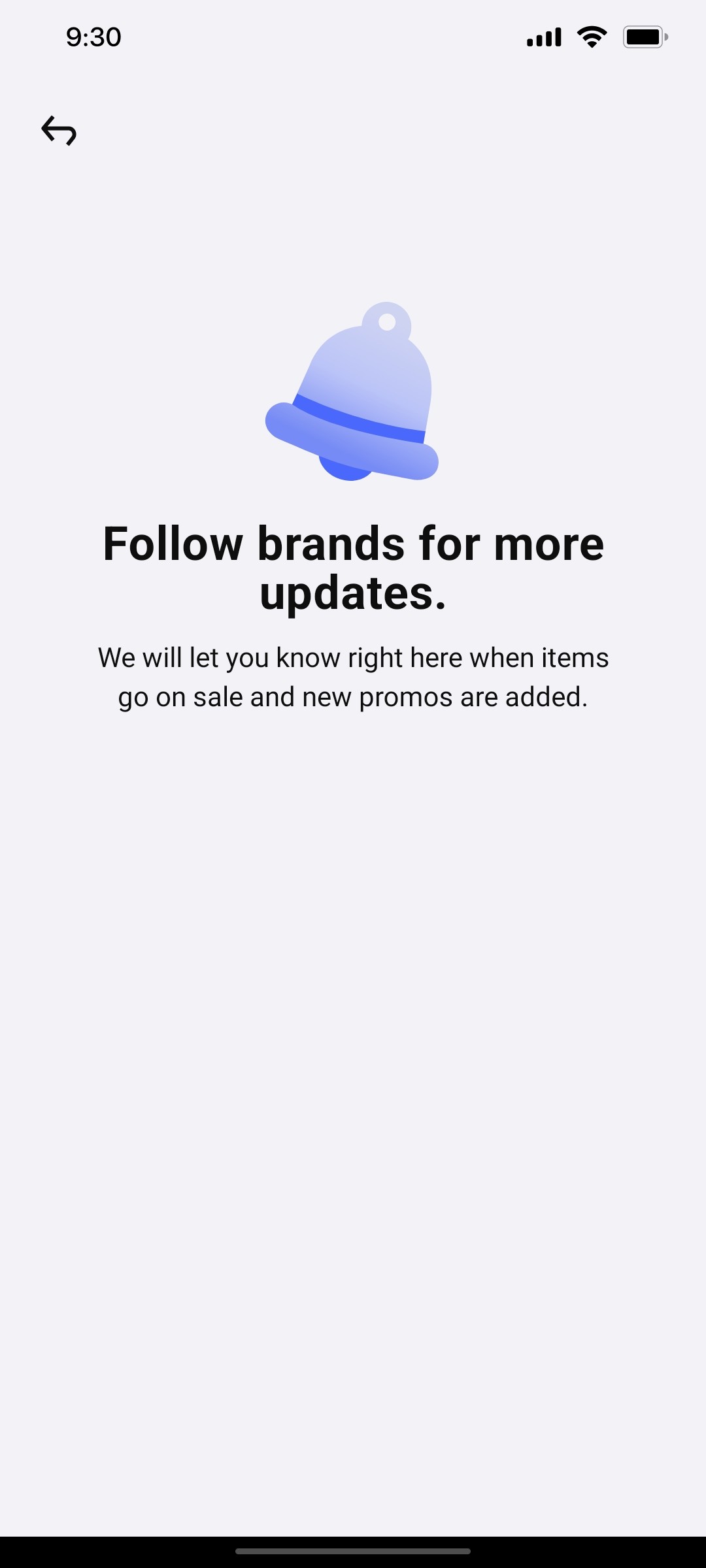Klarna Updates page Screen