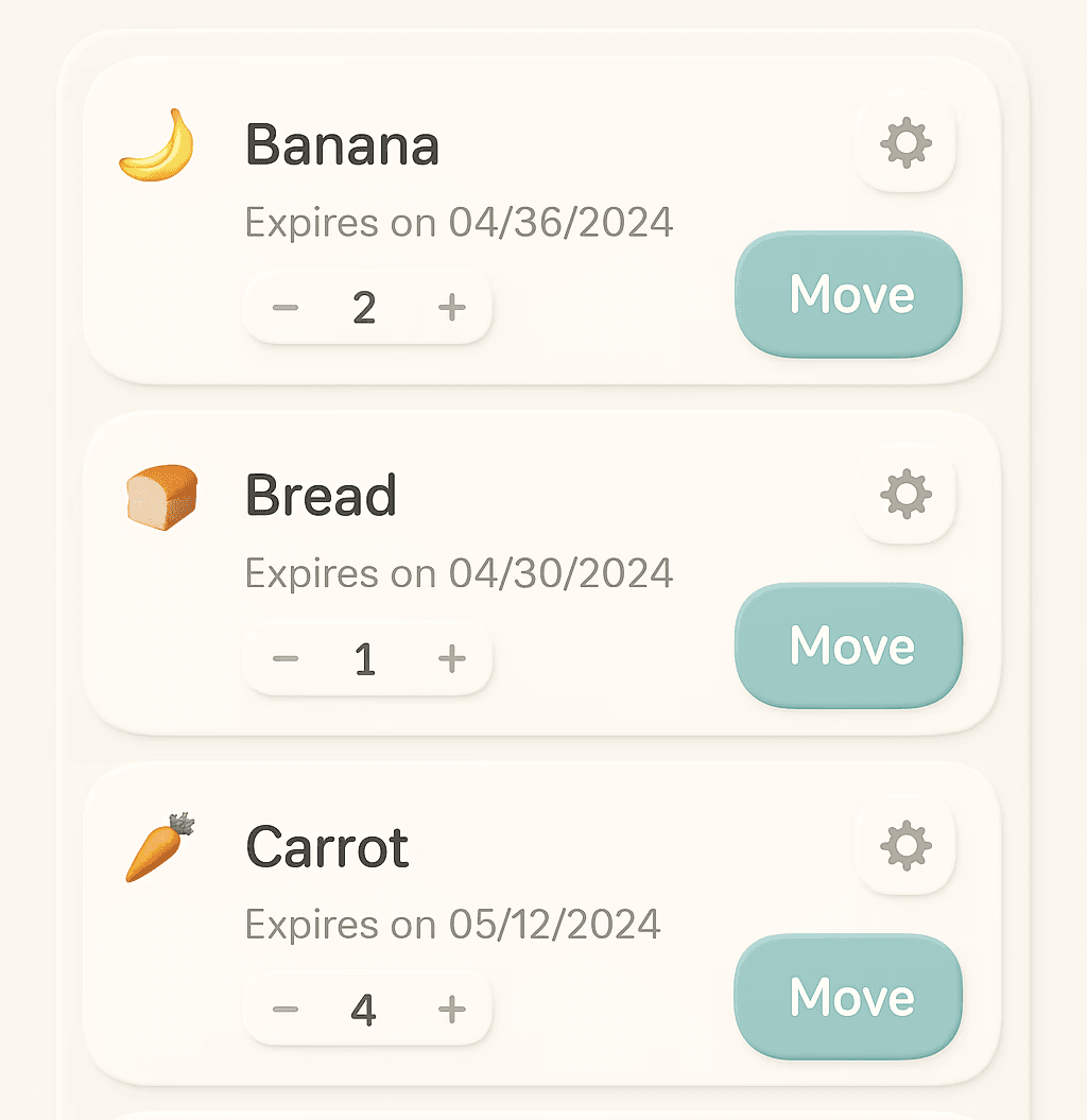 Kitchen inventory item list UI