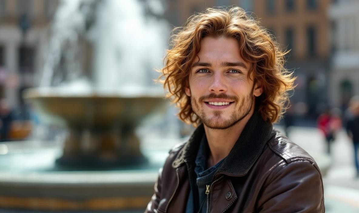 Man sitting in front of fountain 