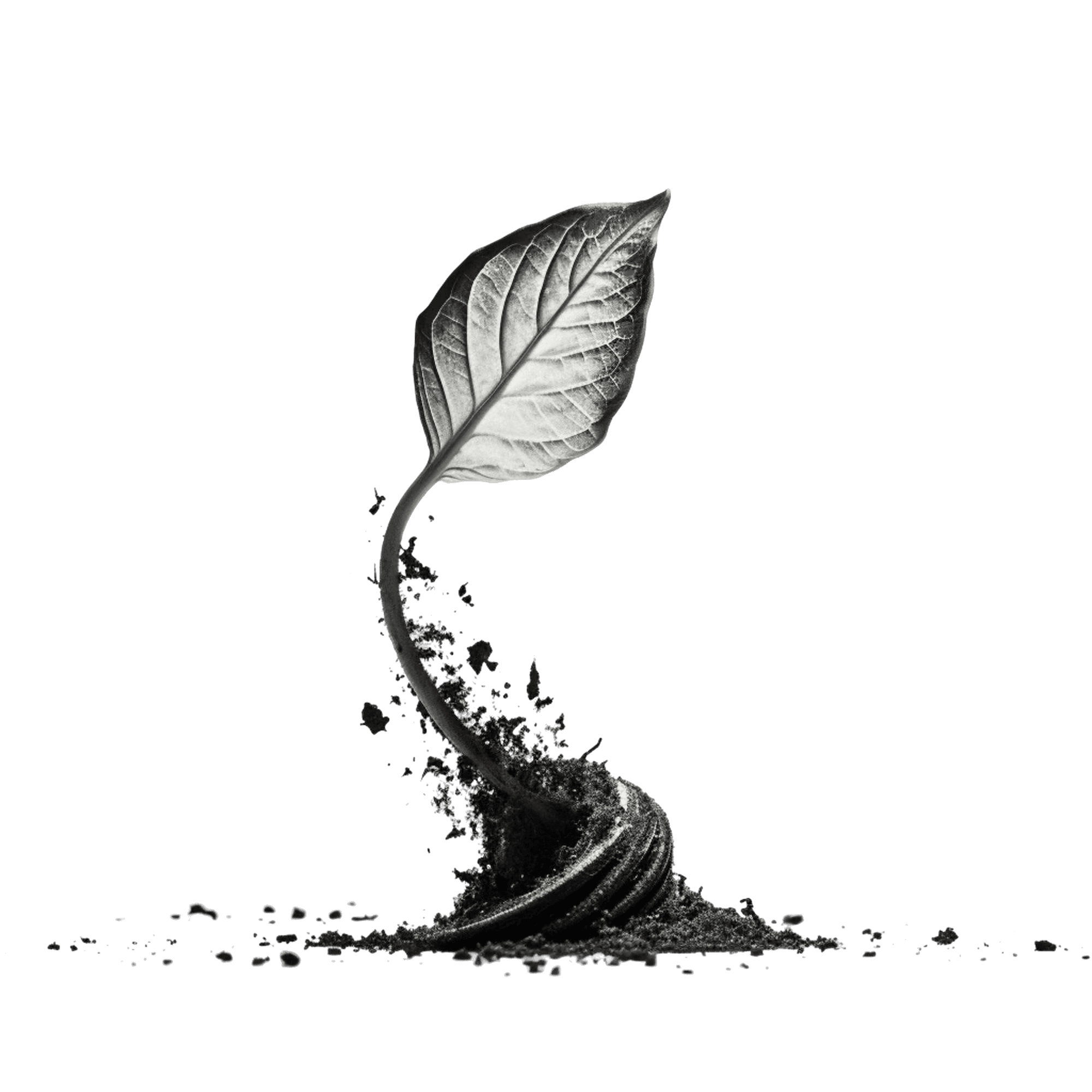 A small green leaf sprouting from dark soil