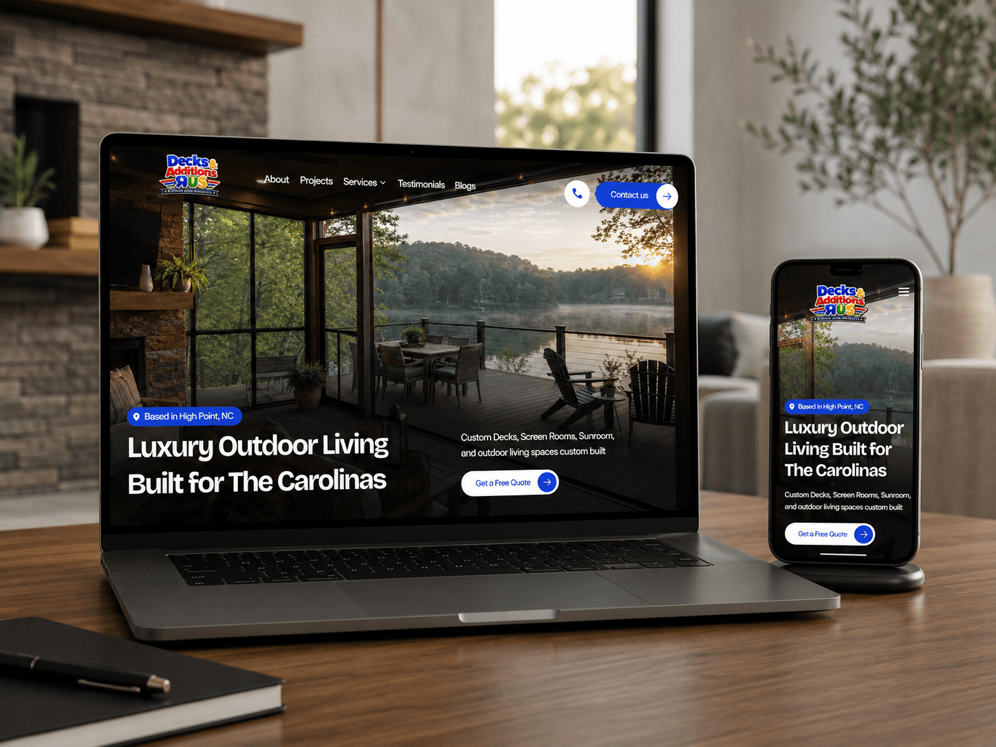 Decks & Additions R Us website design project showcasing a modern contractor website built to generate leads, improve local SEO visibility, and highlight completed deck and home addition projects.