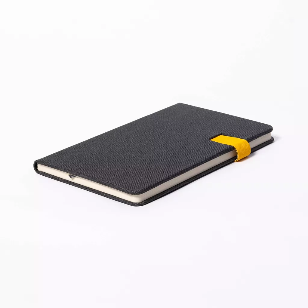 Custom A5 hard cover notebook with leather flap closure