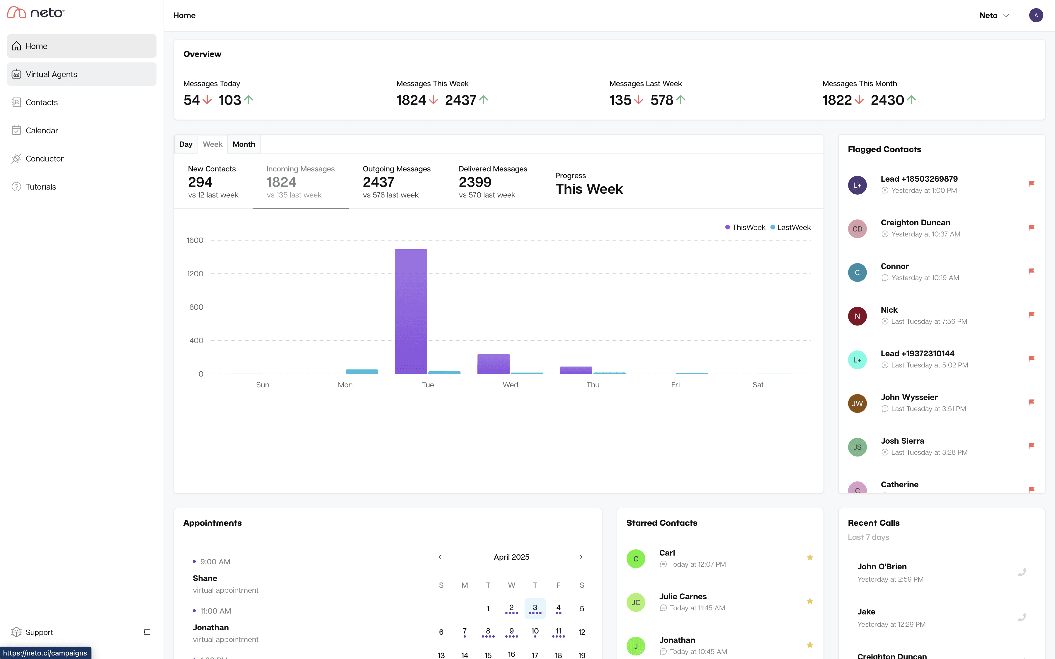 A screenshot of the Neto's home page