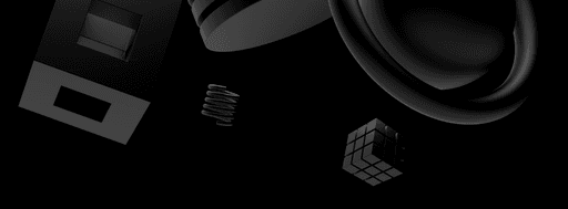 Dark 3D shapes floating in spaces