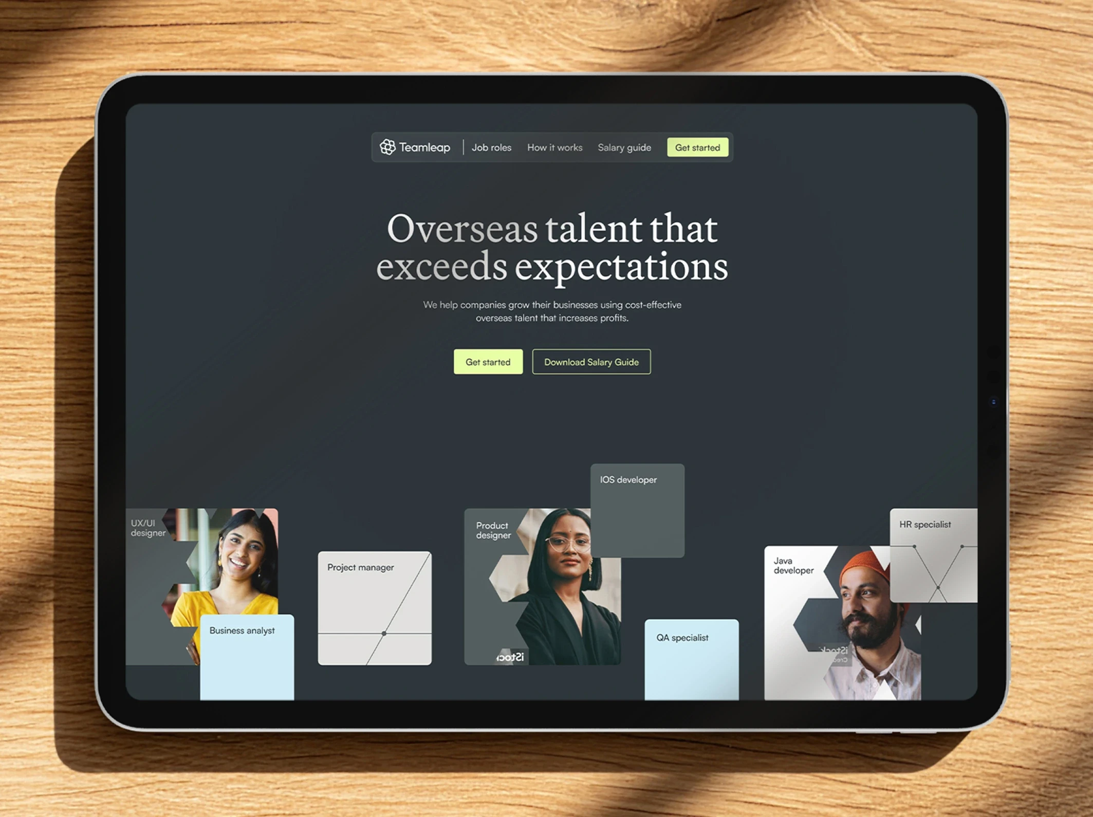 Hiring platform website on a tablet