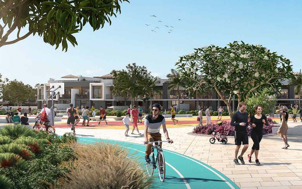 The Pulse Beachfront parkland: artist's impression, community center, green spaces, paths.