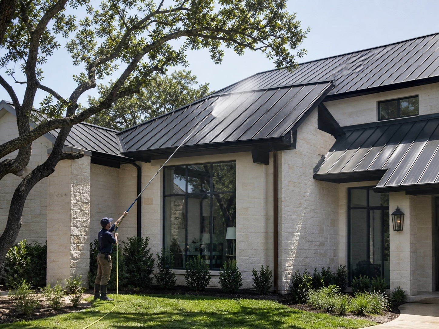 Washora technician cleaning a modern Austin home