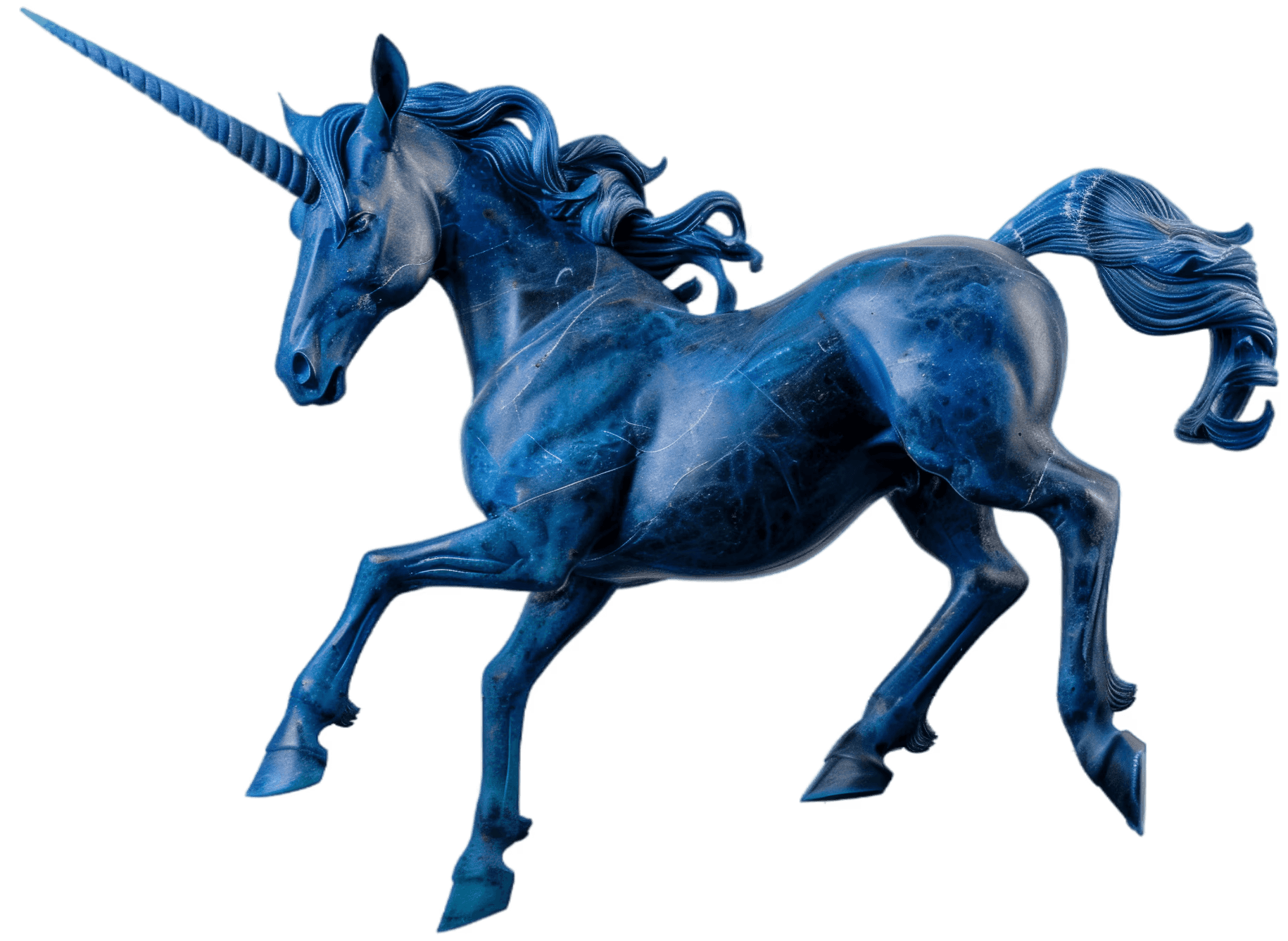 eine Steinskulptur, die ein blaues Einhorn darstellt, dieses Einhorn ist ein Symbol für das Unternehmen "Blue Nexus"