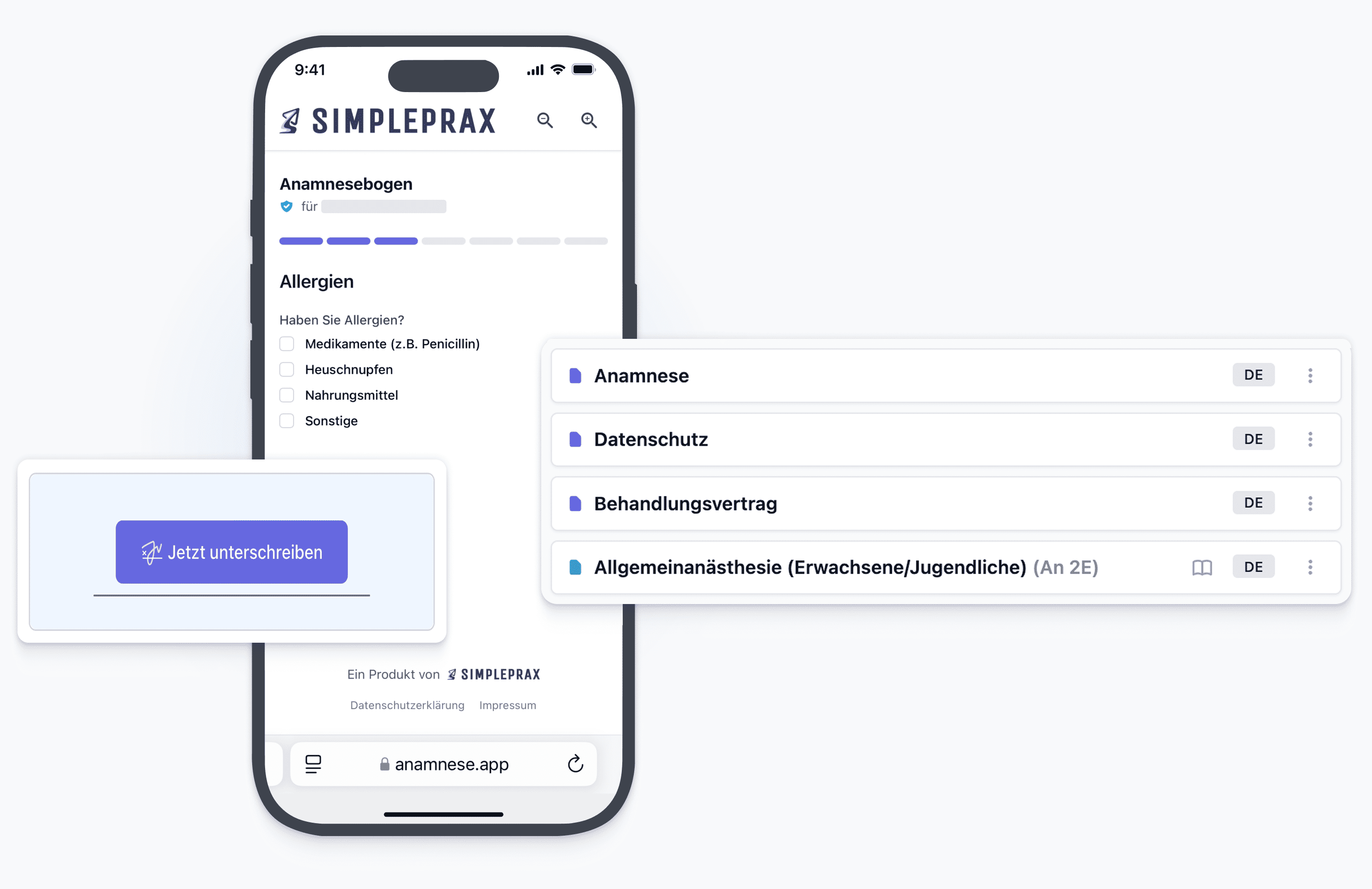Beispielscreenshots aus der Simpleprax Anwendung