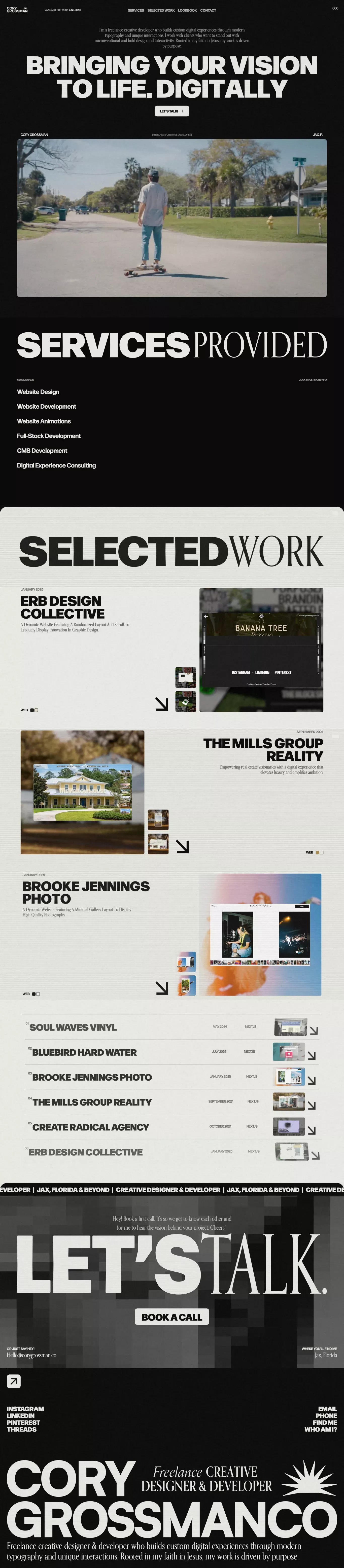 Cory Grossman - Freelance Creative Desig portfolio page screenshot showcasing Design and Tech design