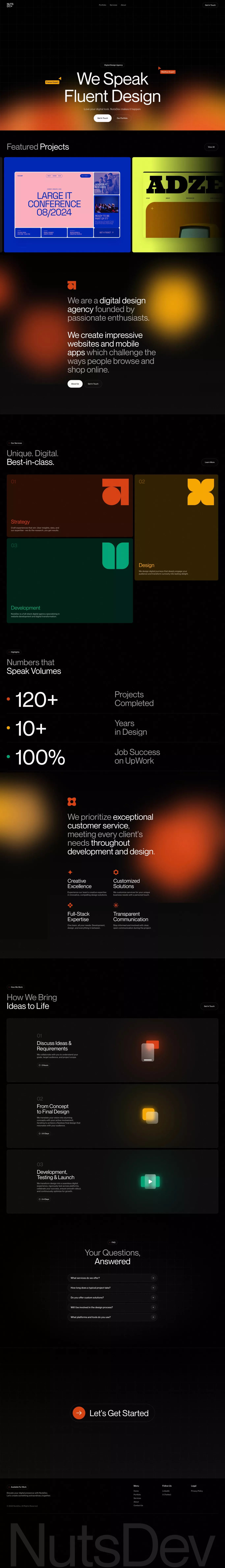 NutsDev - Digital Design Agency landing page screenshot showcasing Design and Tech design