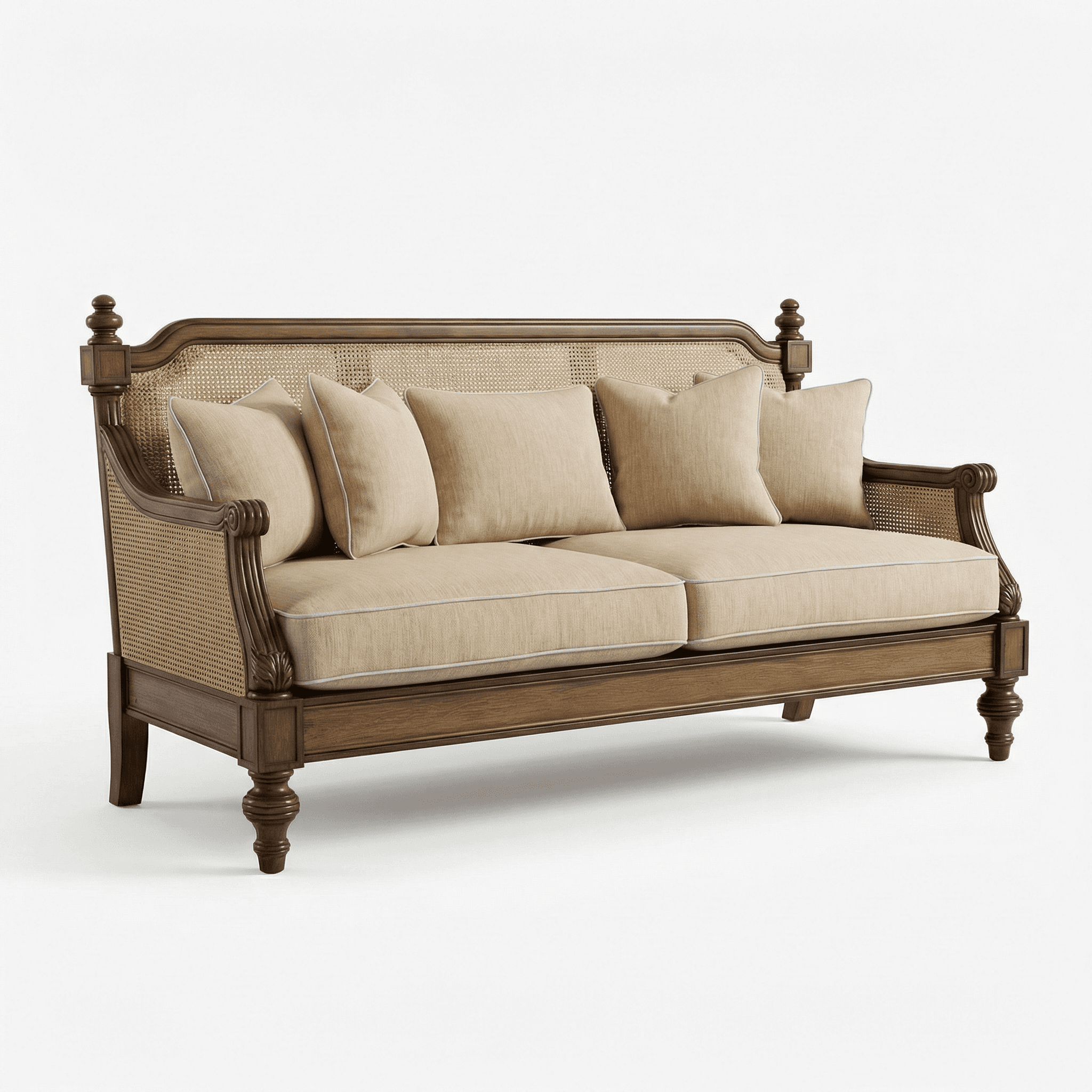 A comfortable three‑seater combining soft upholstery, classic arms, and a relaxed formal stance.