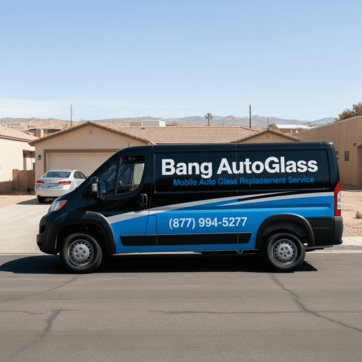 Bang AutoGlass van rolling into a Lake Havasu City, AZ neighborhood to handle a residential windshield replacement
