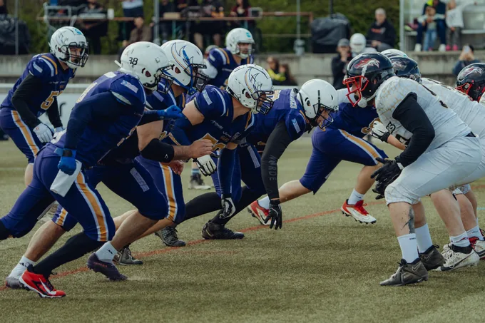 Die Senior-Tackle-Mannschaft der Balingen Bucks beim Auswärtsspiel in Leonberg