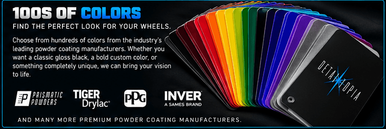 Illustrative powder coating color selection with classic and vibrant wheel colors